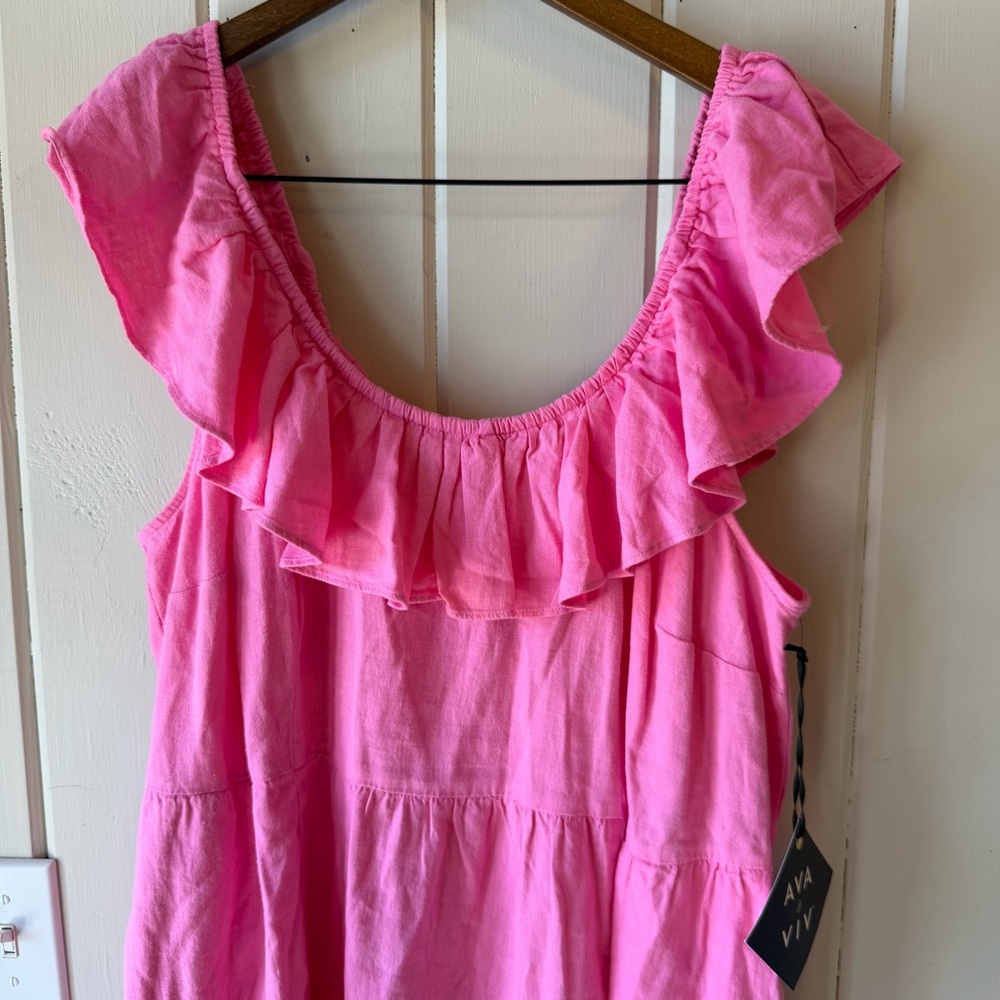 Ava & Viv Beautiful Vibrant Pink Midi Dress w/ Ruffled Neckline, Size XXL, NWT - Picture 3 of 11